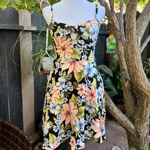 Stretchy tropical print dress